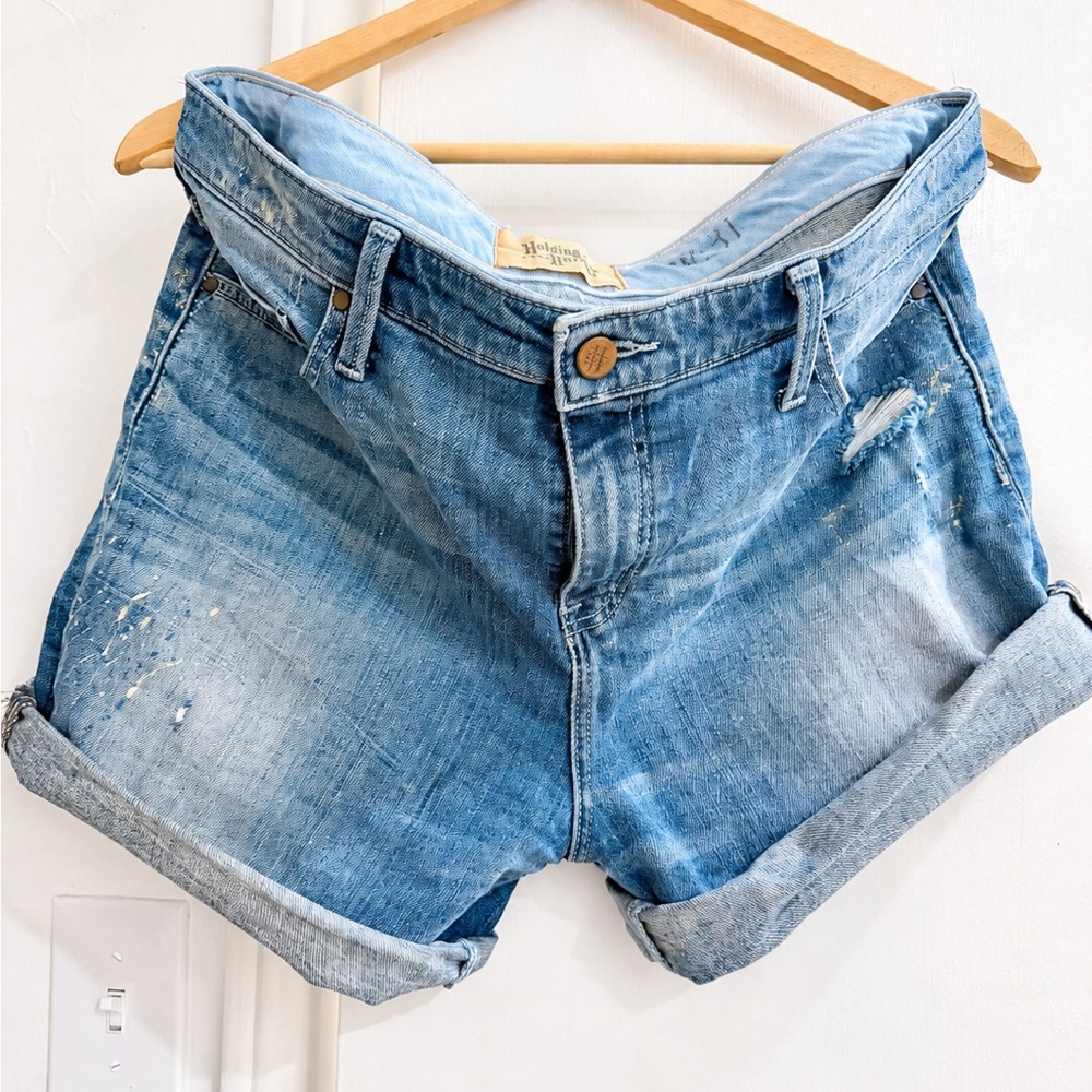 Holding Horses Distressed Denim Shorts- Paint Splatter - Roll Cuff - Size 31